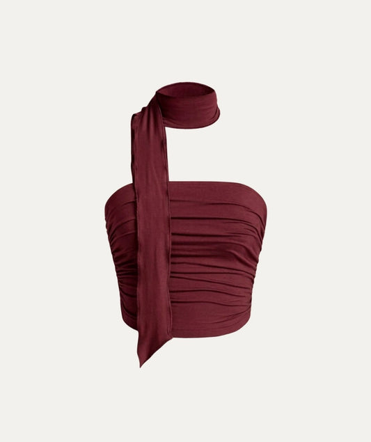 Top strapless con gargantilla