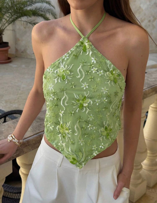 Top halter con lentejuelas