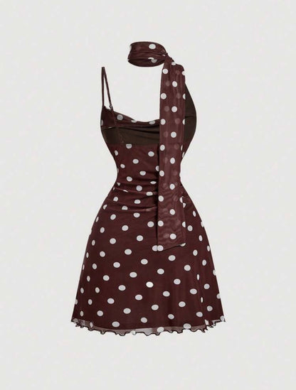 Vestido polka dots café