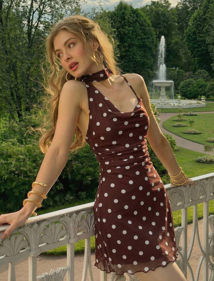 Vestido polka dots café