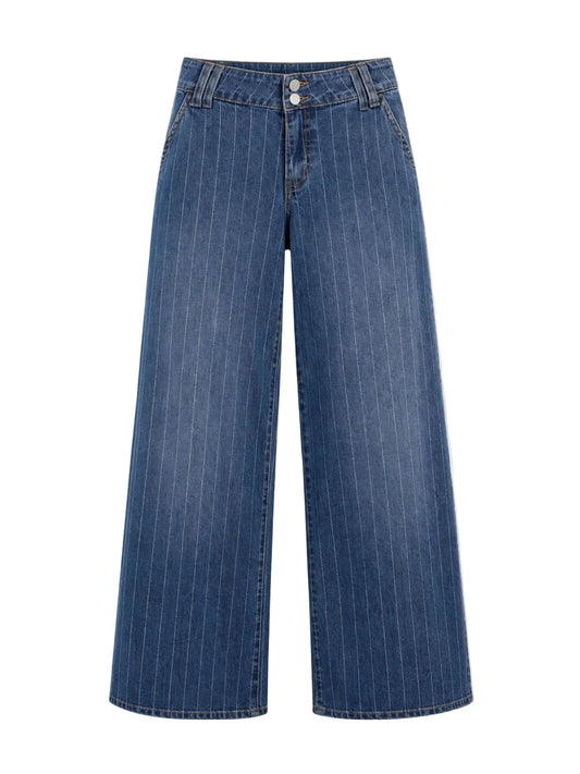 Wide Leg Mid Rise Jeans Stripes